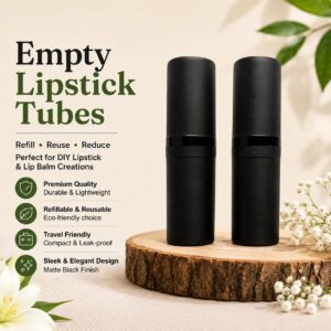 Black Empty Lipstick Tubes - Round Bullet Shape Refillable DIY Cosmetic Container