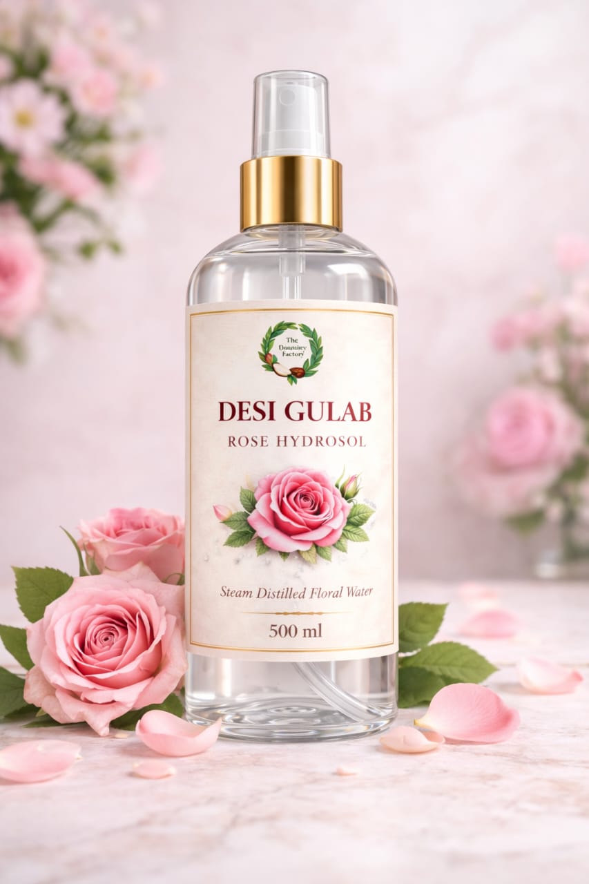 Desi Gulab Rose Hydrosol (500 ml) – Steam Distilled Pure Rose Water with Natural Essential Oil | Skin Toner, Face Mist & Hair Care